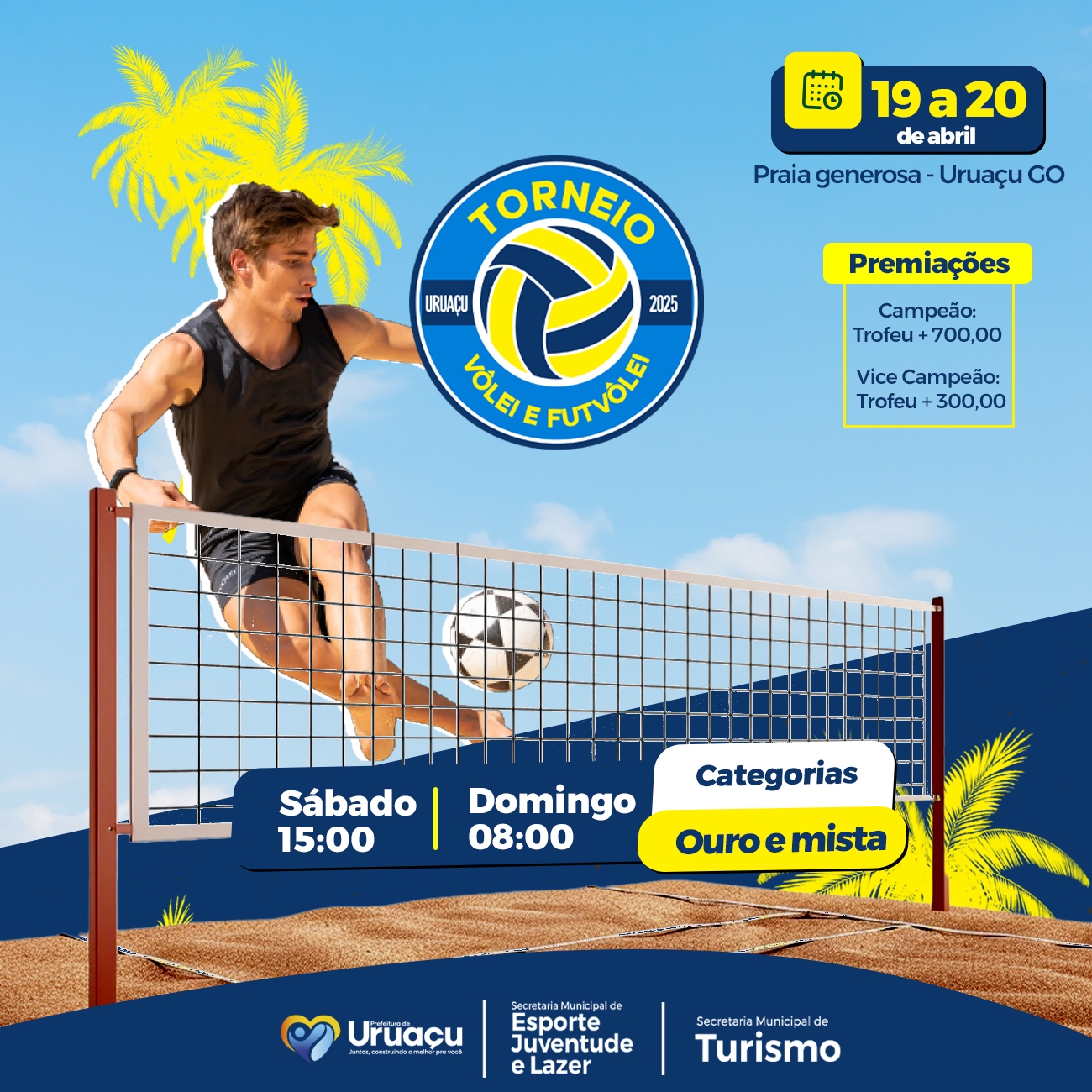 A Prefeitura de Uruaçu, vai promover um torneio de futevôlei aberto à comunidade