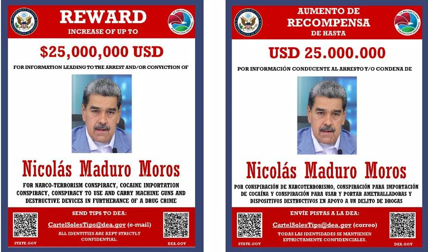 EUA darão 25 milhões de dólares por pistas para prender Maduro