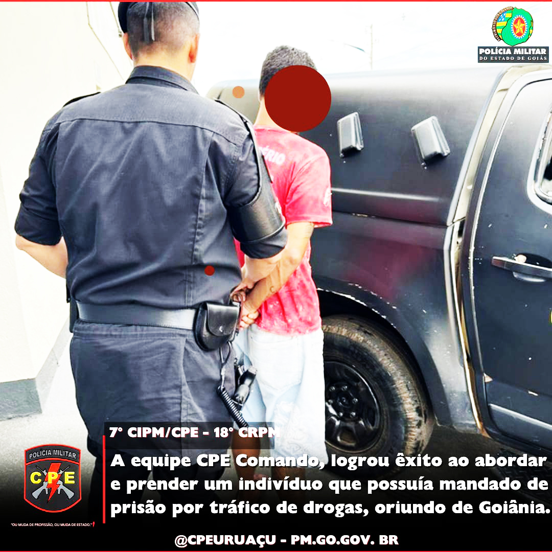 Tráfico de entorpecentes - mandado de detenção encaminha pessoa para a prisão em Uruaçu
