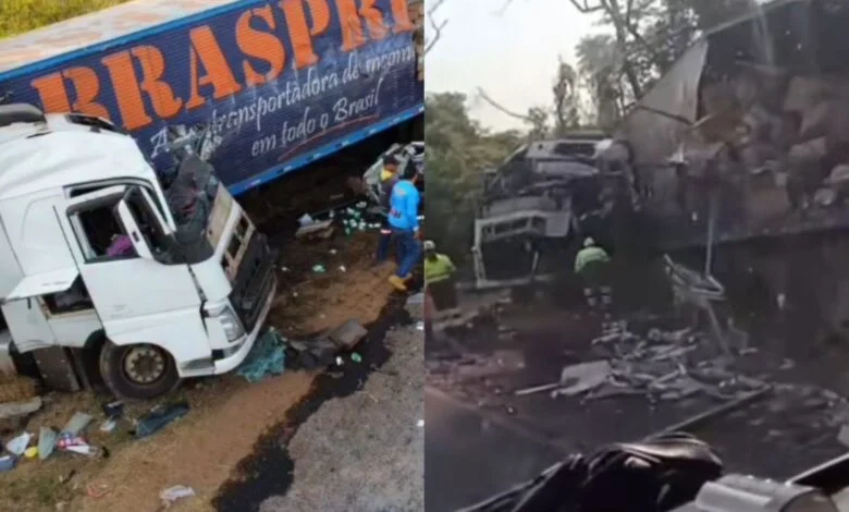 Acidente com três caminhões deixa motorista morto na BR-153, próximo ao Jardim Paulista