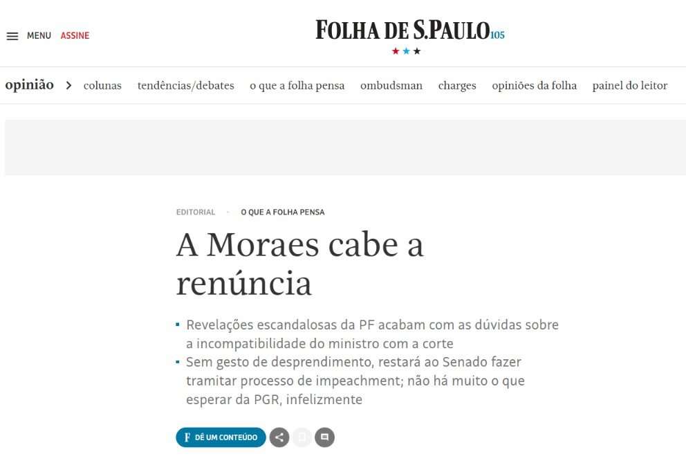 Editorial da Folha sobre Moraes