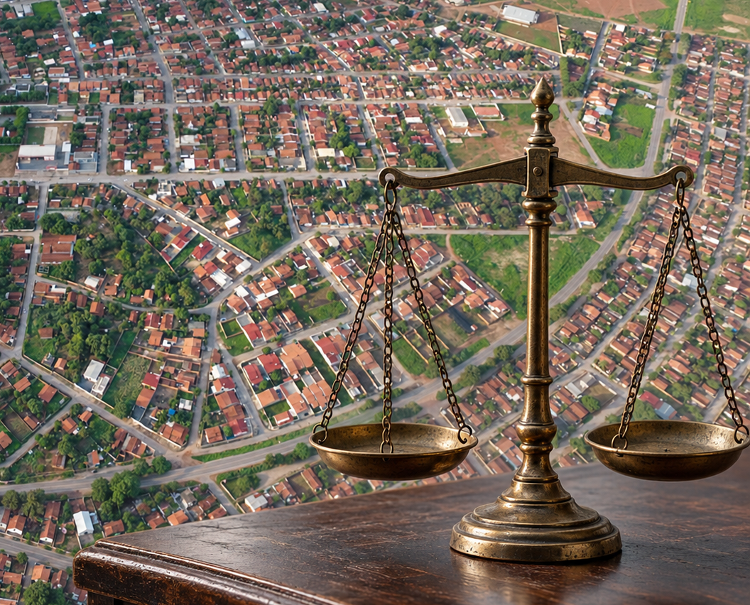 Vista de Uruaçu e balança da Justiça