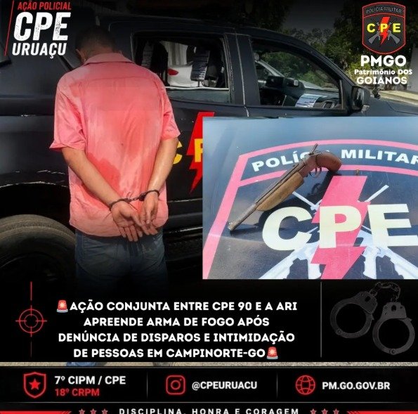 Polícia apreende arma após disparos em Campinorte